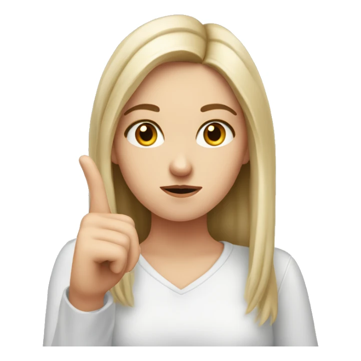 A white girl with an important face brings with two hands with an outstretched index finger to her nose, dissatisfied sticker