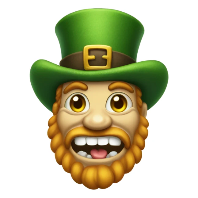 Leprechaun with laughably small eyes and an open mouth with crooked teeth. Just one yellow skin. Eyes more crossed. Whole body cross the eyes. Small beady eyes sticker