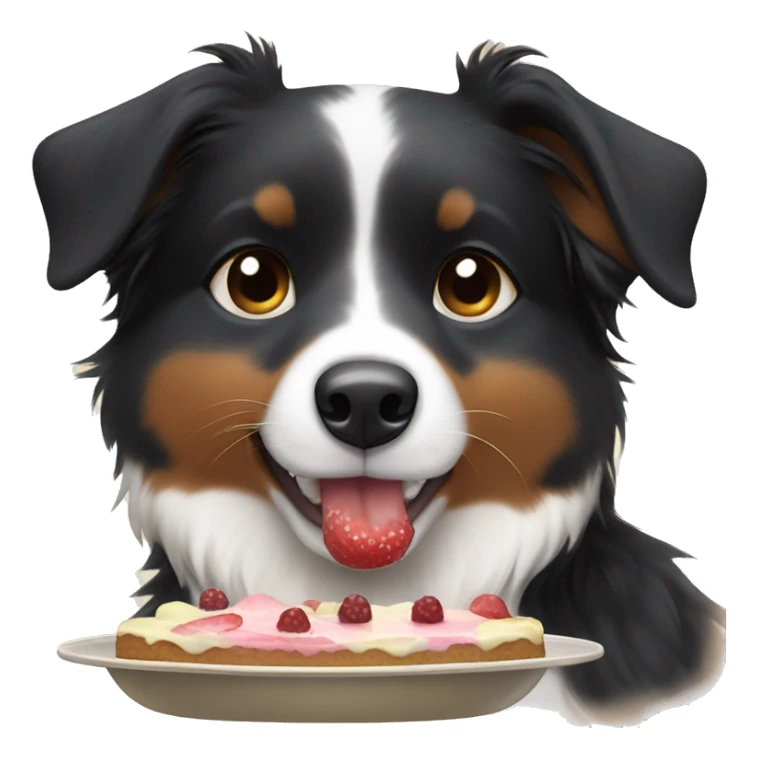 Small black australian shepherd dog eating dessert  sticker