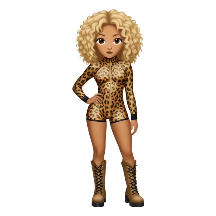 Melanie Brown with brown curls and blonde highlights wearing a tight leopard print two piece bodysuit and combat boots sticker