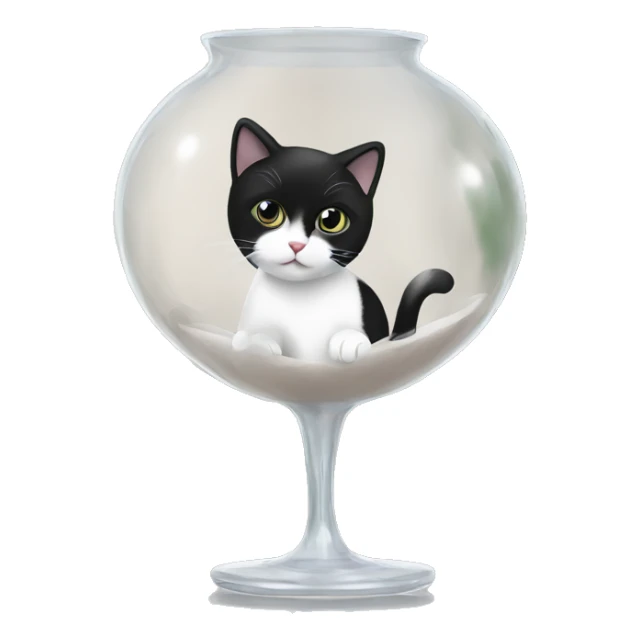 a black and white cat in a transparent vase sticker