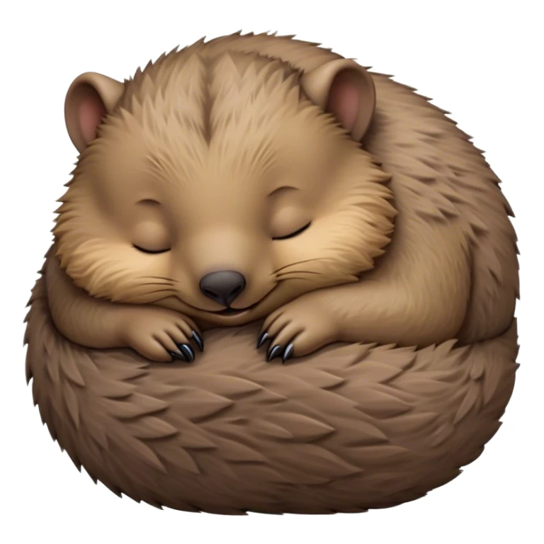 Meme-Worthy Cute Sleeping Wombat Portrait Emoji, Head resting peacefully with a contented smile, showcasing a robust, sturdy build and a luxuriously soft shaggy brown fur, eyes shut in a serene, restful nap, Simplified yet hilariously adorable features, highly detailed, glowing with a soft, drowsy light, high shine, relaxed and utterly lovable, stylized with an air of playful laziness, bright and heartwarming, soft glowing outline, capturing the essence of a comically sleepy wombat, so meme‐worthy it feels like it could instantly become the next viral sensation of adorable slumber! sticker