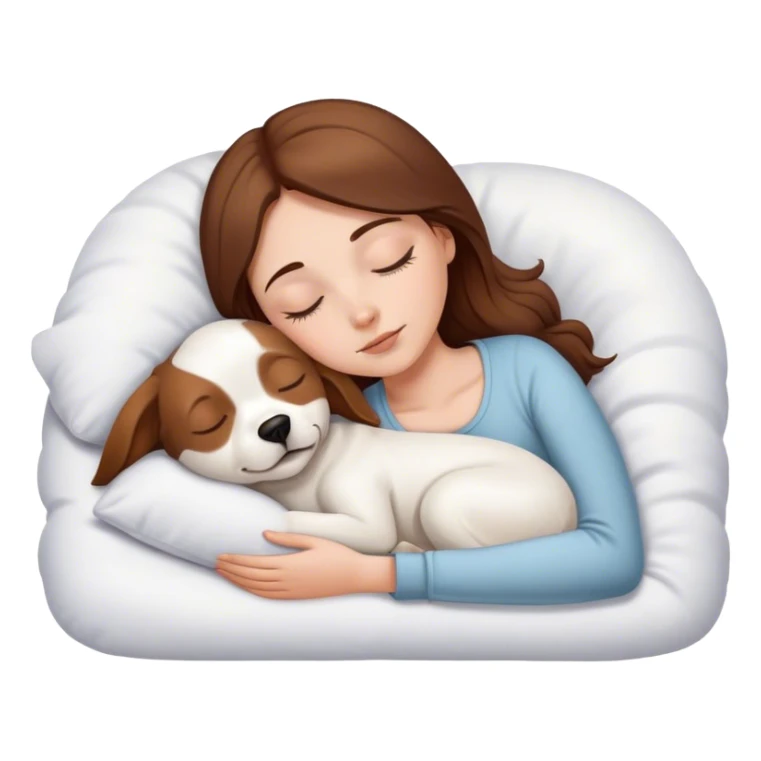 White girl brown hair sleeping with white dog with brown ears sticker