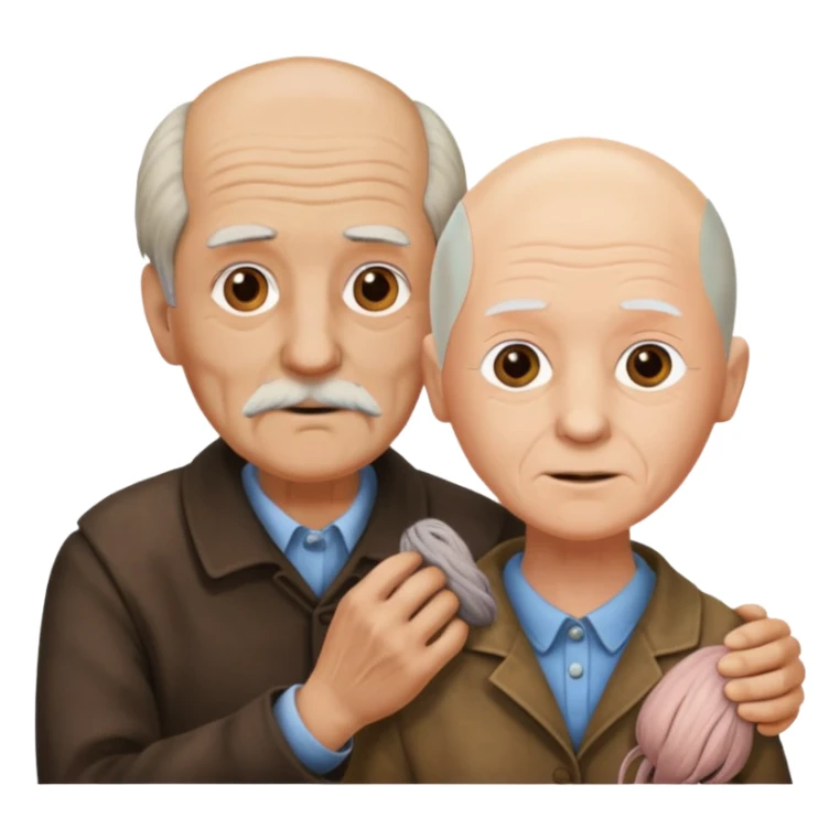 Old man holding bald woman’s wig  sticker