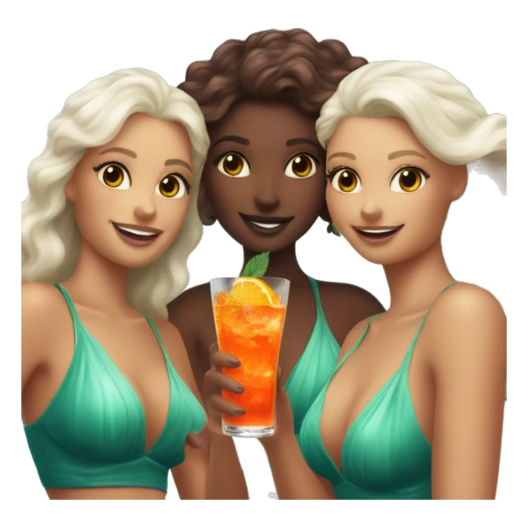 Three beautiful bright skin mermaids drinking aperol sticker
