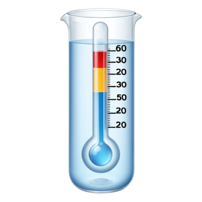 The thermometer is placed in a clear glass of water and shows the temperature. sticker