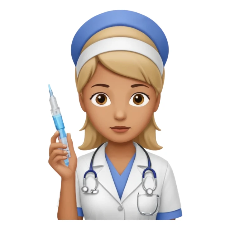 nurse holding a syringe in hand, doubtful expression, as if wondering something, professional healthcare worker sticker