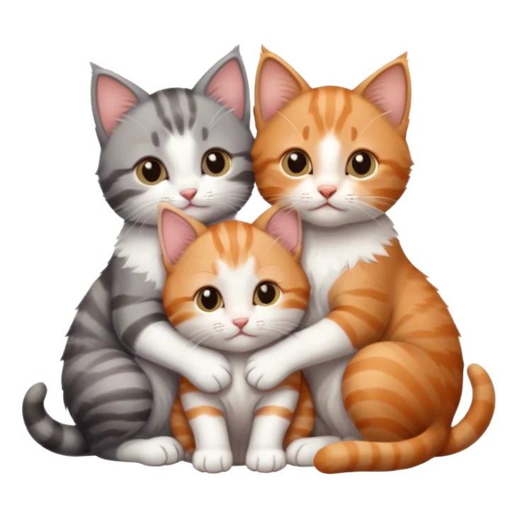 3 kittens cuddling together all different colours, the first one is grey and white, the second is ginger and white and the third is brown tabby and white sticker