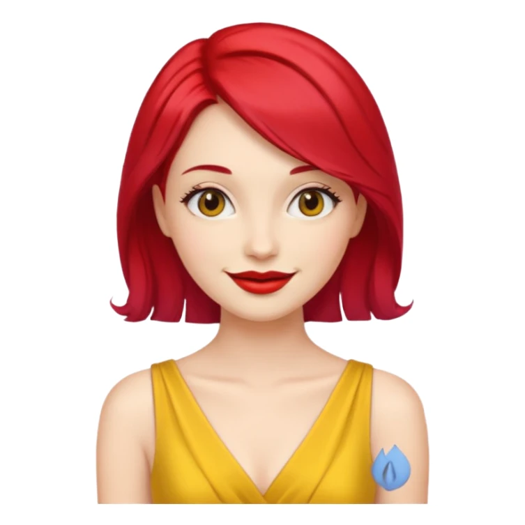 woman red lips, deifferent hair, yellow dress. sticker