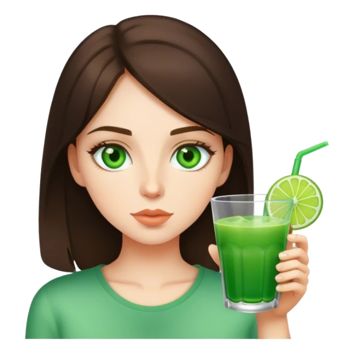 brunette girl with green eyes drinks green drink sticker