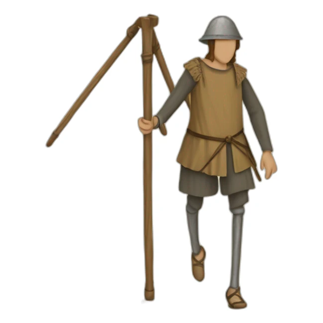 a person walking with stilts on both legs, not using arms, medieval sticker