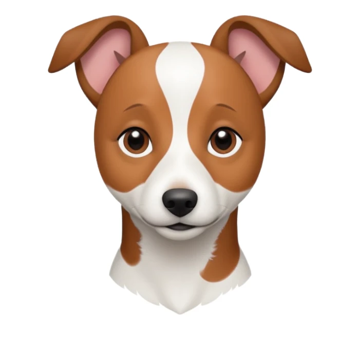 a fully white jack russell the size of a kelpie with floppy ears and a half white face sticker