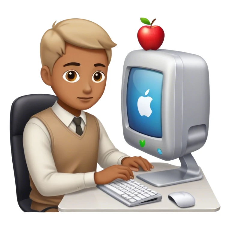 A working person working diligently in front of an Apple computer. sticker