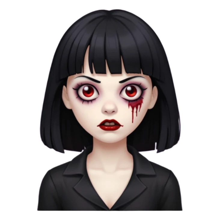 vampira gótica zumbi de cabelo preto e franja e roupa com decote sticker