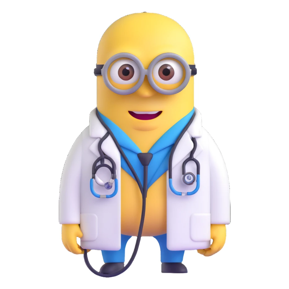 yellow minion character as a doctor with stethoscope sticker