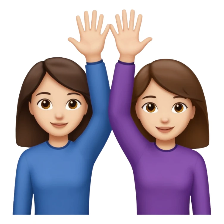 two best friends with brunette hair and light skin, giving a high five sticker