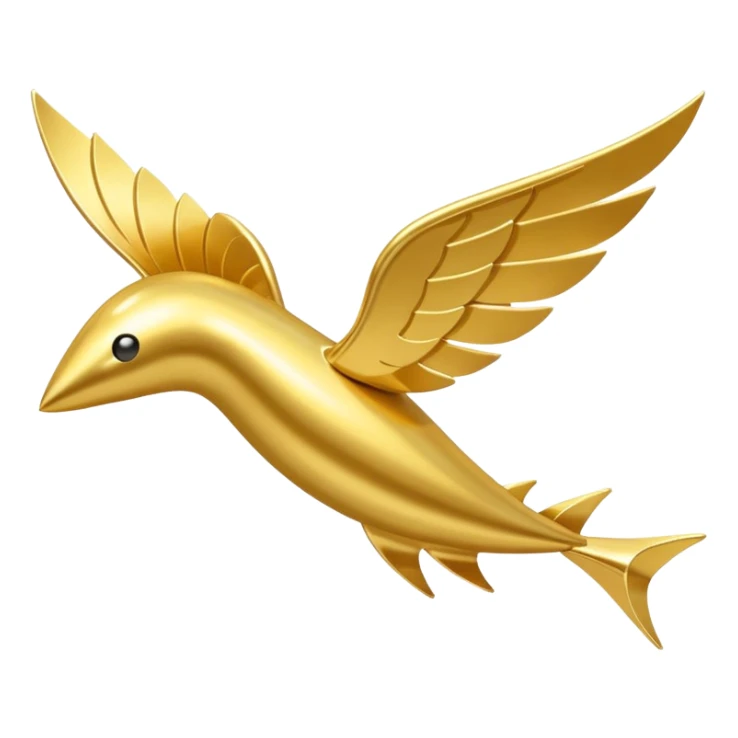 a single gold talaria, pointed down in mid air as if it is flying. minimalist. sticker