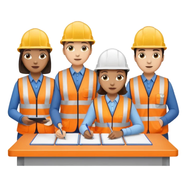 group of railway engineers mixed races and genders behind a table sticker