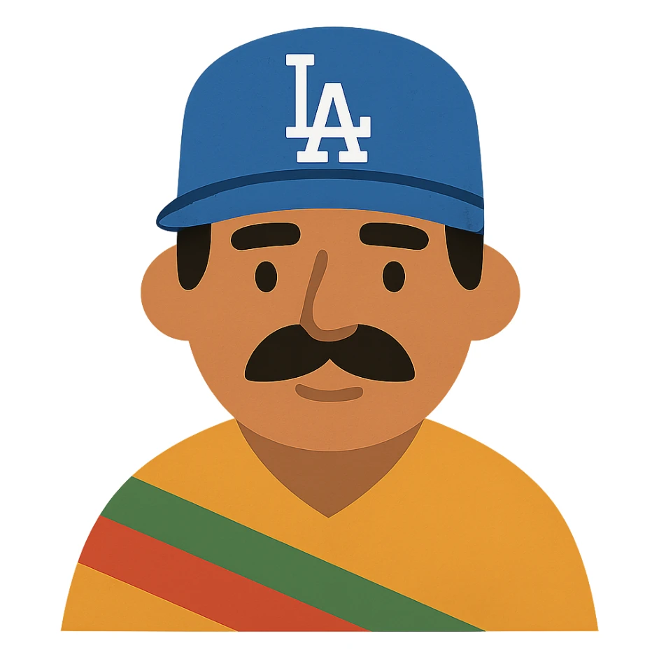 flat toon style Mexican wearing blue Dodgers cap, simple shapes sticker