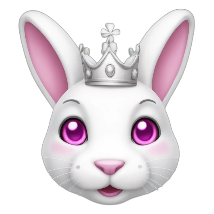 White rabbit with pink eyes wearing silver crown sticker