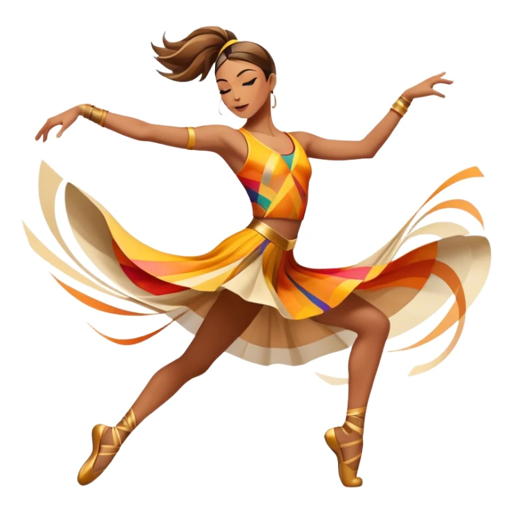 Icon for Contemporary Dance: a dancer in dynamic motion, wearing bright modern clothing, with abstract shapes and movement lines in the background. The icon should also feature stage lighting and spotlights to capture the energetic and expressive nature of contemporary dance. Transparent background. sticker