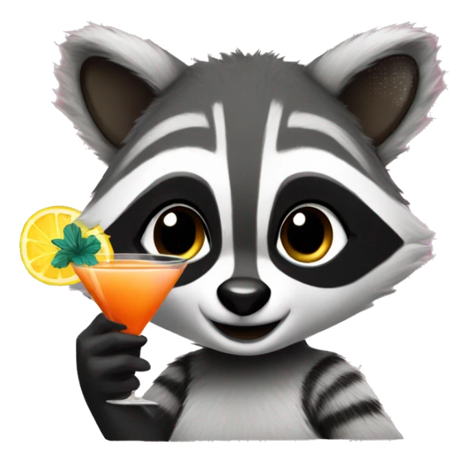 A girly raccoon holding a cocktail sticker