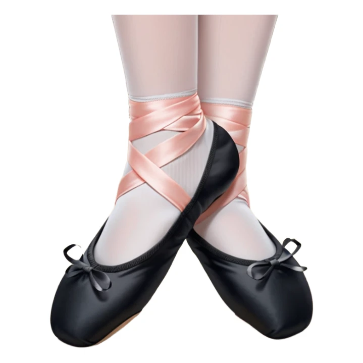 cinematic-realistic-ballet-shoes,-soft-satin-black-pointe-shoes-with-delicate-ribbons,-resting-gently-on-a-polished-wooden-floor,-subtle-creases-in-the-fabric,-glowing-under-the-warm-golden-light-of-a-rehearsal-studio,-evoking-ele sticker