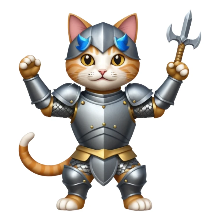 a cat wearing armor, defeating death triumphantly sticker