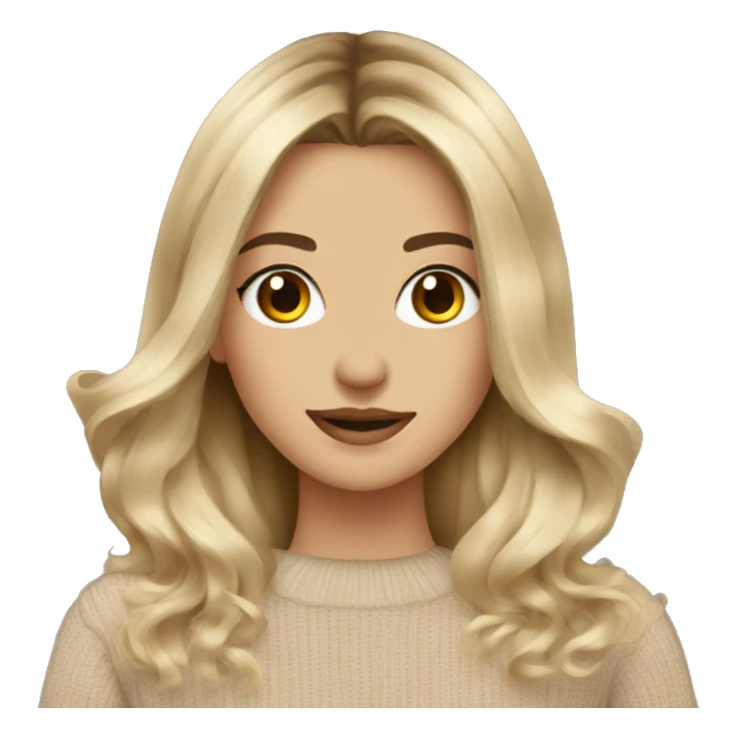 Blonde balayage long hair women beige sweater with camera sticker