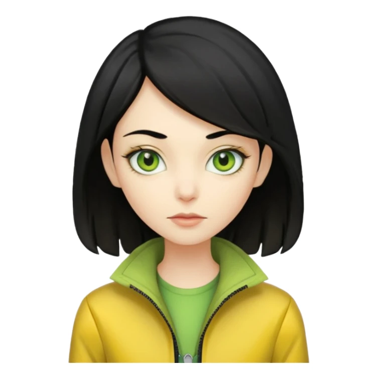 Lady Alien with yellow jacket, Half body, black hair. sticker