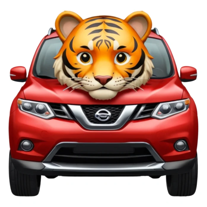 A Tiger Driving A RED NISSAN ROGUE  sticker