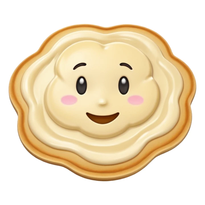 smooth pale beige pancake batter gentle swirl small puddle soft ridges glossy surface thick yet fluid ready to cook no pan spoon toppings soft lighting subtle shadows emoji scale sticker