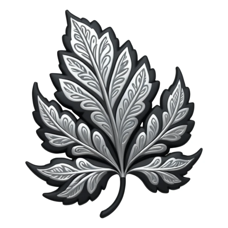 Black and silver filigree leaf, 3D, extremely detailed design sticker