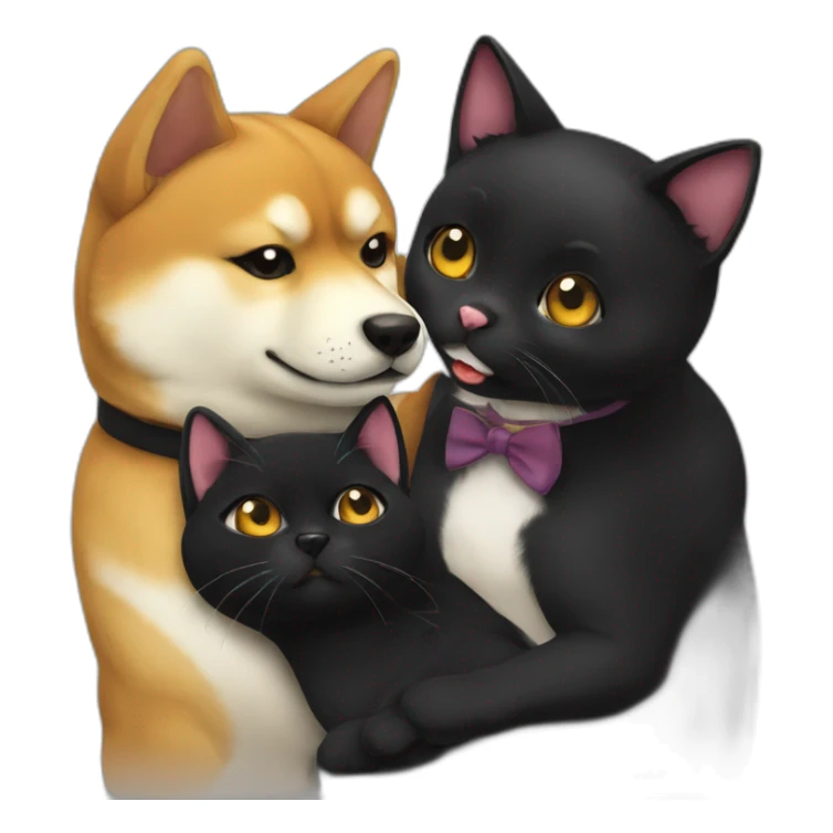 shibainu and black cat being-in-love sticker