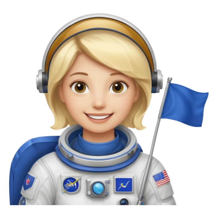 blonde female stronaut holding blue flag sticker
