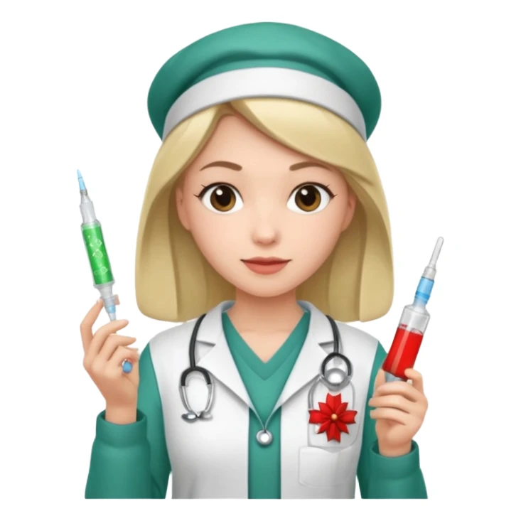 nurse wearing a christmas pullover and holding a a sting sticker