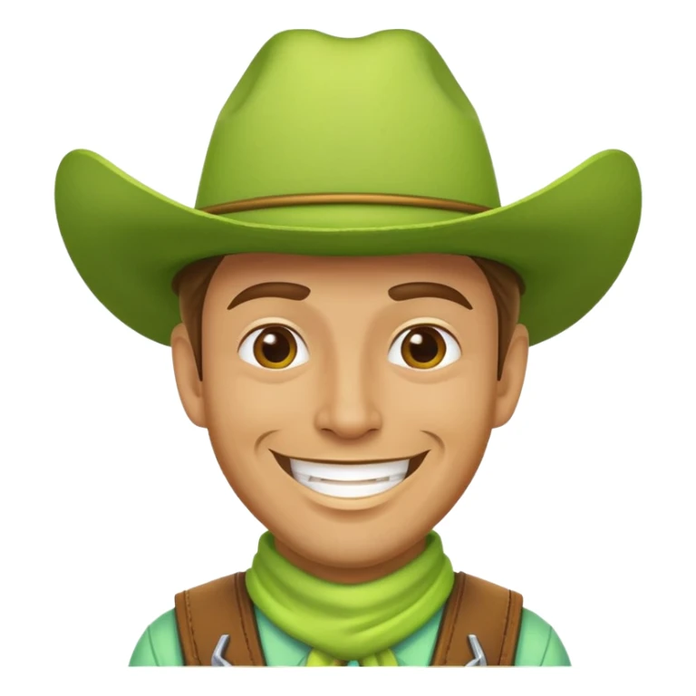 Cowboy face with a large lime green hat and a grin sticker