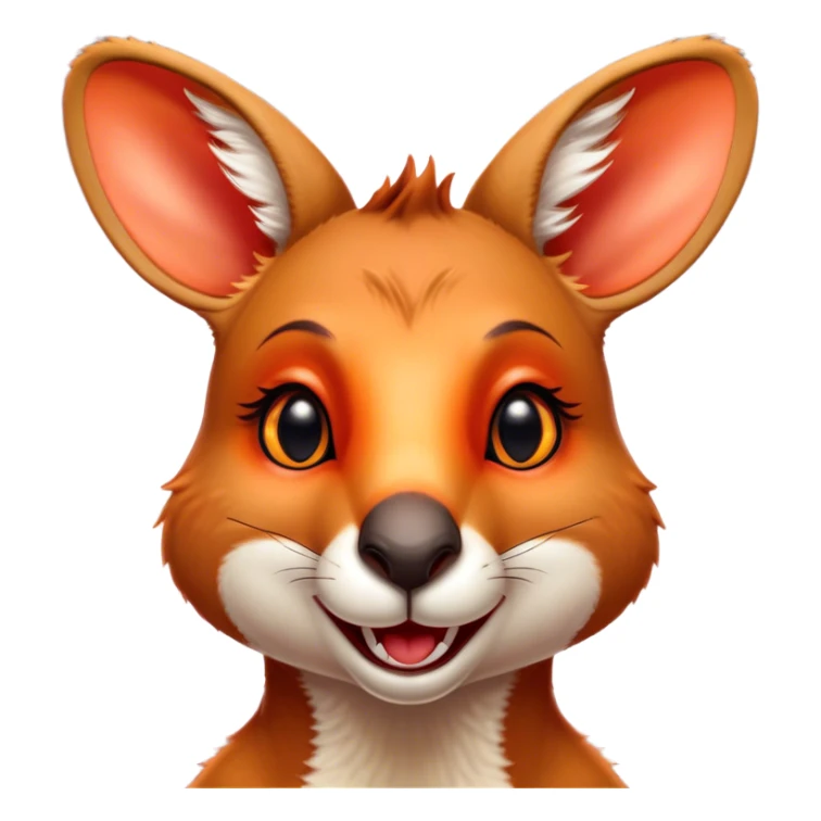 Cinematic Comical Kangaroo Portrait Emoji, Head tilted dramatically with an exaggeratedly amused expression, featuring a striking red-orange fur with a playful glint in its wide, expressive amber eyes, Simplified yet hilariously expressive features, highly detailed, glowing with a slightly sassy glow, high shine, dramatic yet playful, stylized with an air of cheeky outback mischief, bright and endearing, soft glowing outline, capturing the essence of a spirited and over‐the‐top kangaroo, so meme‐worthy it feels like it could bounce its way into internet fame instantly! sticker