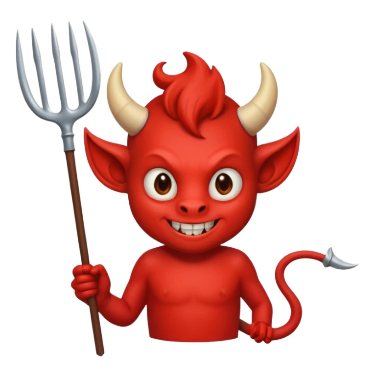 a Red devil, short horn Small red imp holding pitchfork, tail curled sticker