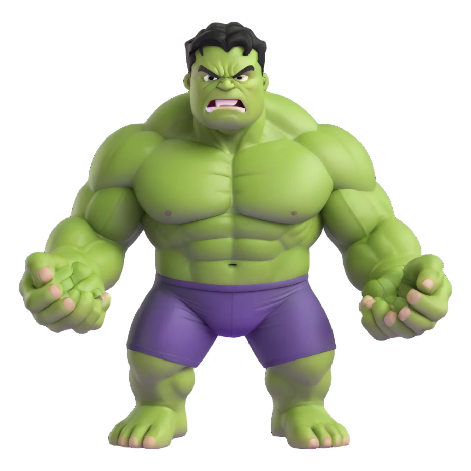 3D emoji style Hulk, green muscular superhero, angry expression sticker