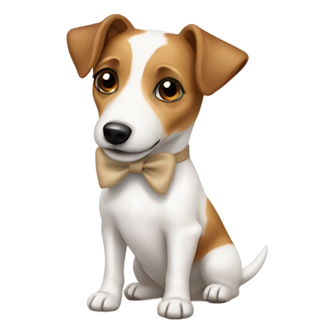 Jack russell terrier sitting with a beige bow on his neck sticker