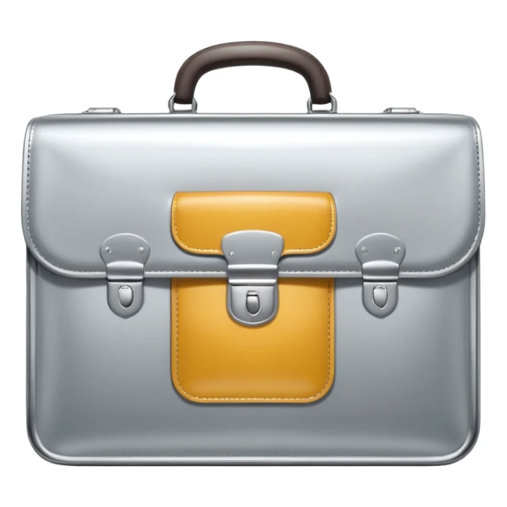 A luxury briefcase emoji made of polished silver chrome, smooth rectangular shape, metallic reflections, minimal high-end design, swag business aesthetic, iOS emoji style, centered, clean white background
 sticker