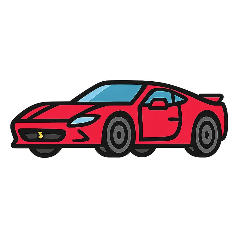 red Ferrari sports car, sleek and dynamic, modern icon style sticker