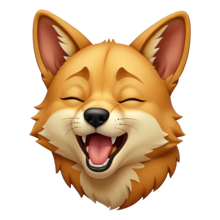 Cinematic Cute Yawning Dingo Portrait Emoji, Head tilted slightly with a dramatic, wide-open yawn, showcasing a soft, sandy fur with gently drooping ears and round amber eyes barely open in drowsy contentment, Simplified yet irresistibly adorable features, highly detailed, glowing with a soft, cozy glow, high shine, relaxed yet expressive, stylized with a touch of wild charm, bright and endearing, soft glowing outline, capturing the essence of a sleepy yet affectionate dingo, so drowsy it feels like it could stretch out of the screen and curl up for a nap! sticker