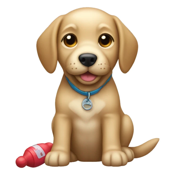 A beige puppy with a dog toy  sticker