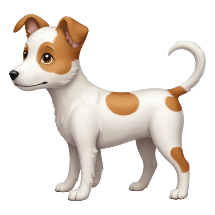 White midle dog Not fluffy with brown eyes and some long white body and white ears with brown spots curved on the sides , walking  sticker