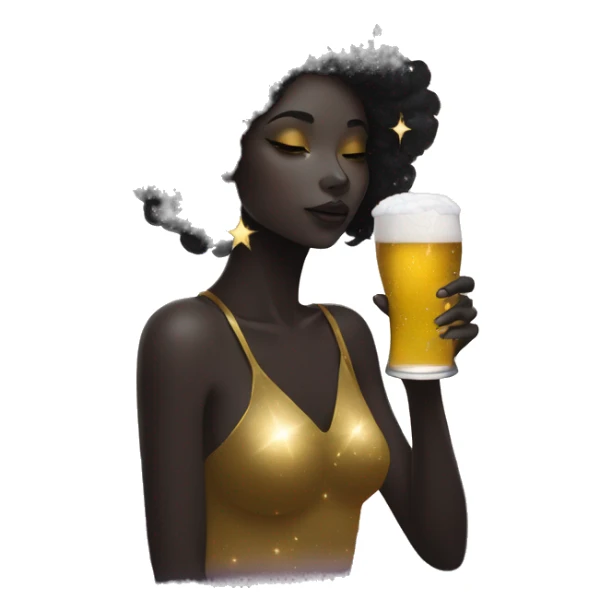 Ethereal galactic Girl wearing black and gold sat on a nebula galaxy drinking beer surrounded by golden stars and planets sticker