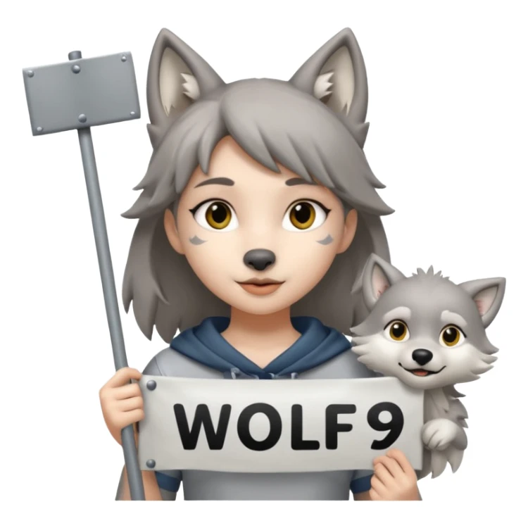 Wolf girl holding a banner that say #Wolf99 sticker