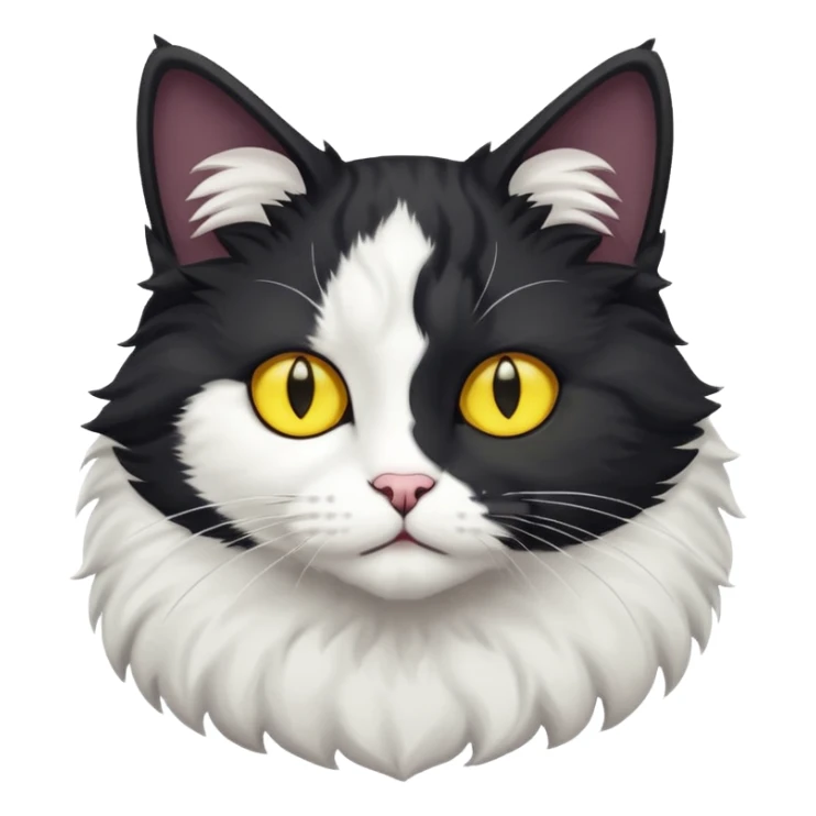 A black colored bicolor cat emoji with yellow eyes full body sticker