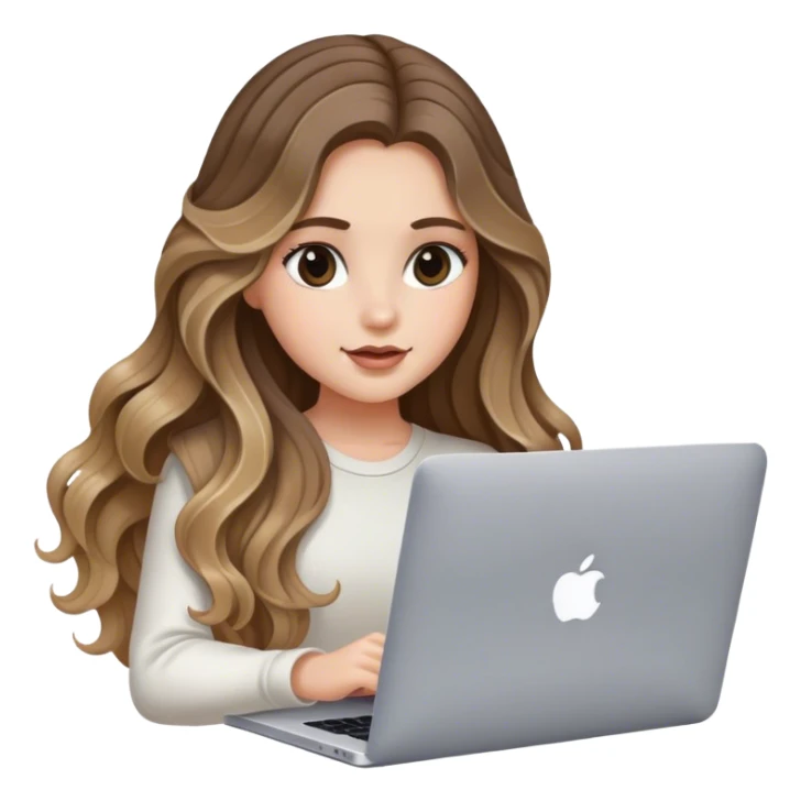 Chica blanca cabello largo con ondas, con balayage en el cabello, con MacBook  sticker